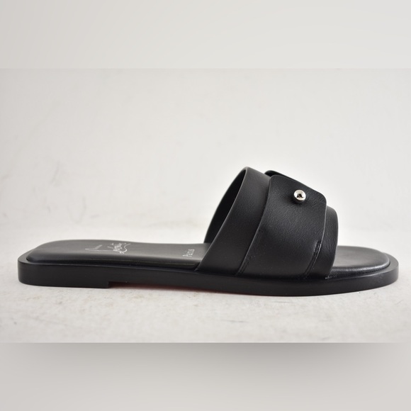 Christian Louboutin Chambelimule Donna Flat Black Calf Leather Slide Sandal 35 - Picture 2 of 15